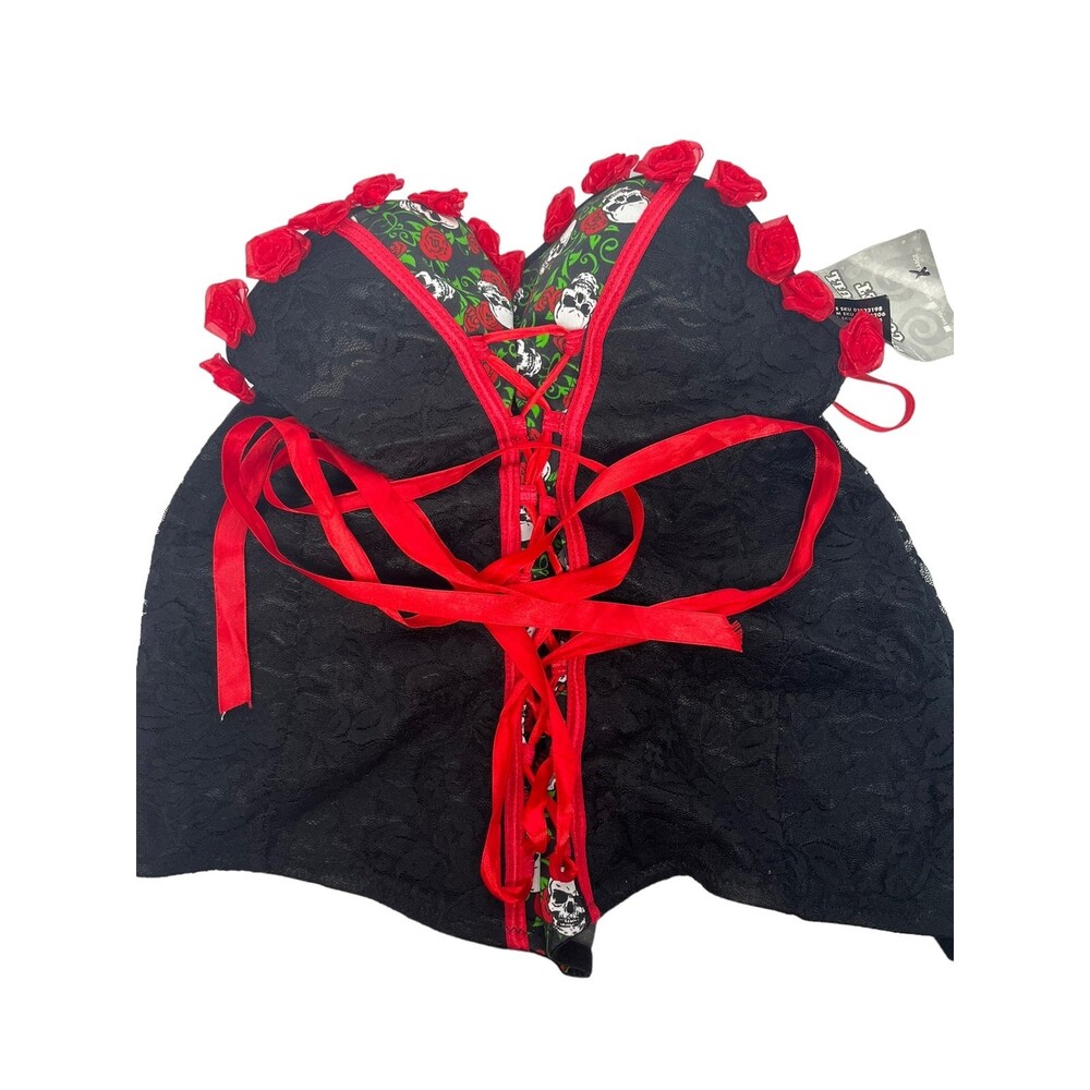 Corset Rose Skull Corset Sz L Spirit Halloween